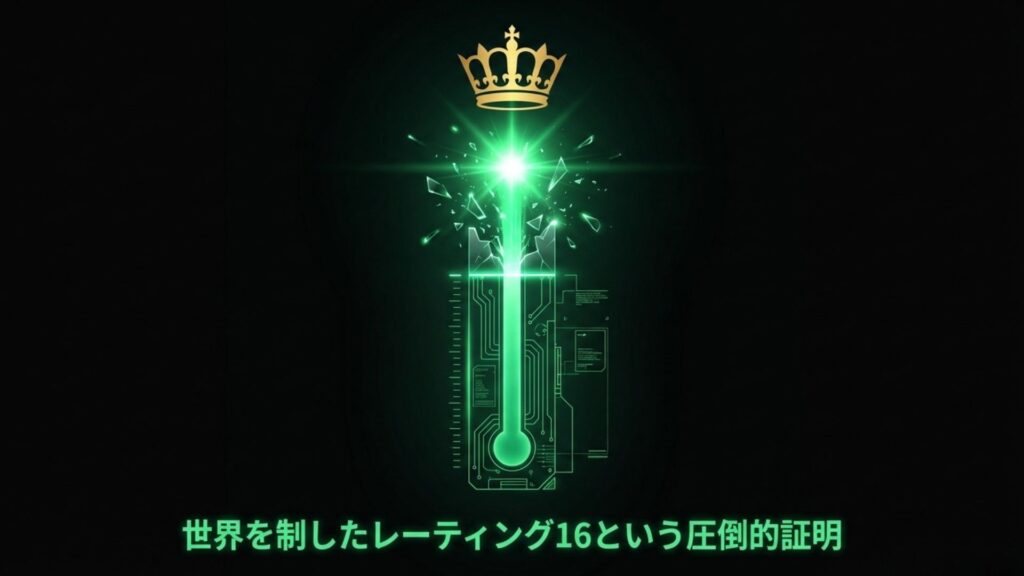 世界を制した証であるレーティング16と王冠のイメージ