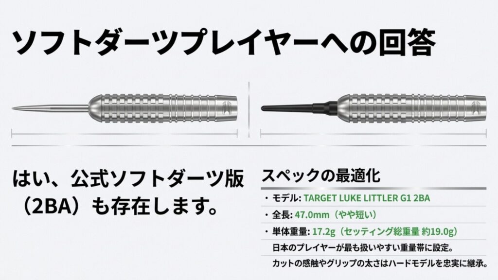 日本のプレイヤー向けに最適化されたソフトダーツモデル（2BA）の全長・重量スペック解説