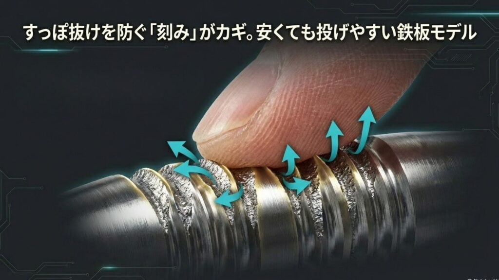 ダーツのすっぽ抜けを防ぐ強力な刻み（カット）のアップ