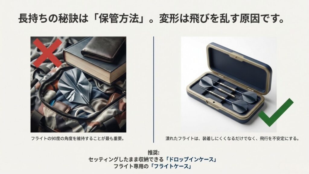 カバンに直接入れるNG例と、ドロップインケースやフライトケースを使用したOK例の比較