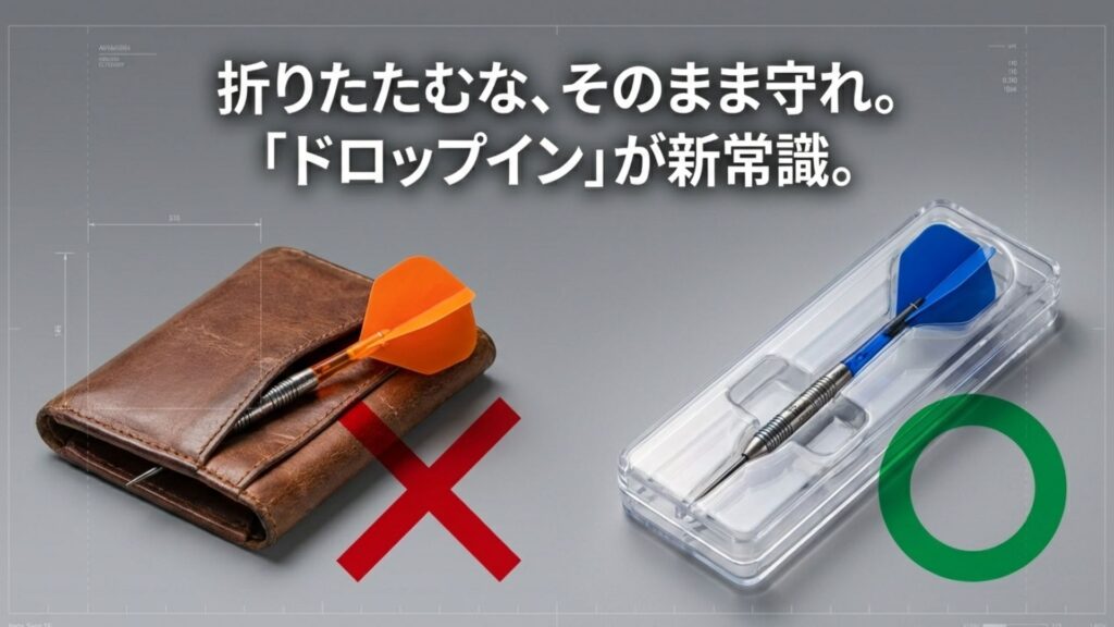 フライトを折りたたまずにそのまま収納できるドロップインタイプのダーツケース