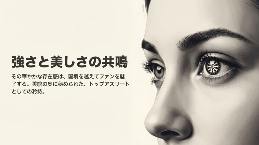 「強さと美しさの共鳴」というテキストと、国境を越えて活躍する選手を示唆するデザイン。