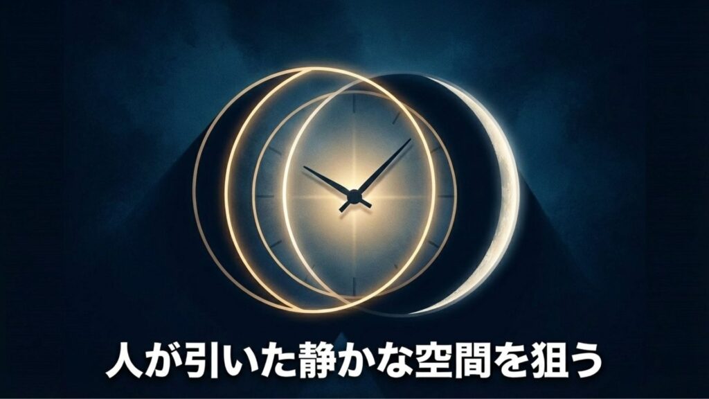 人が引いた静かな空間を狙ってダーツスポットで練習するイメージ画像
