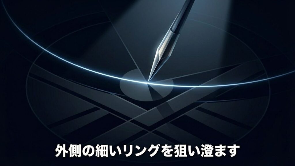 盤面外側の細いリングを狙い澄ますダブルアウトの戦略イメージ