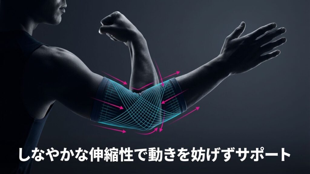 しなやかな伸縮性で動きを妨げずサポートするアクアチタンアームサポーター4