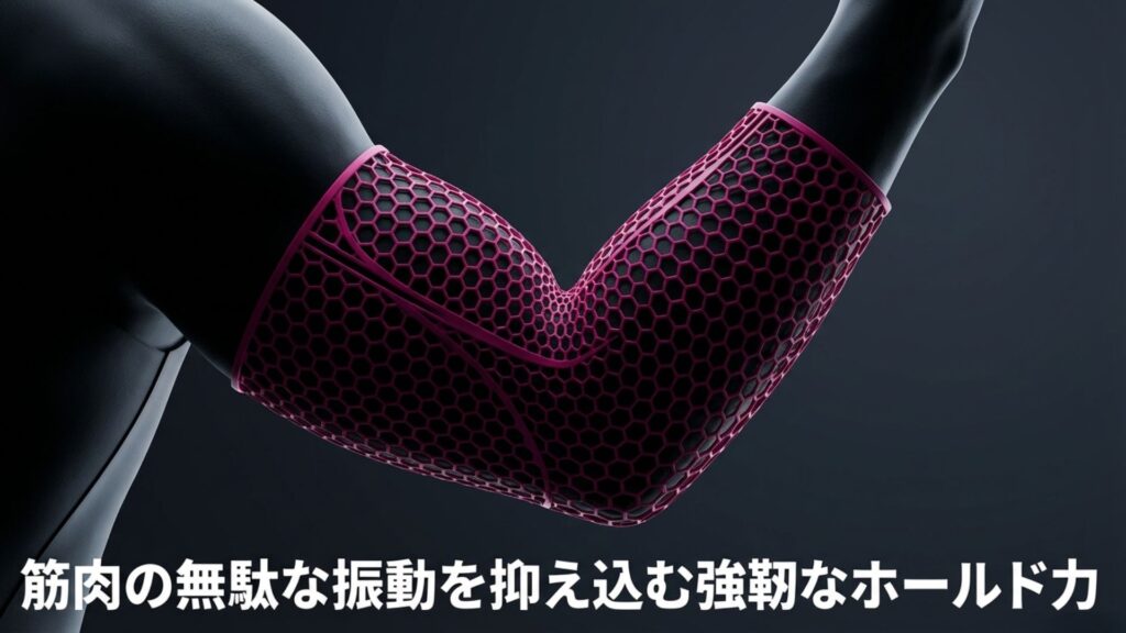 筋肉の無駄な振動を抑え込む強靭なホールド力を持つドロン製サポーター