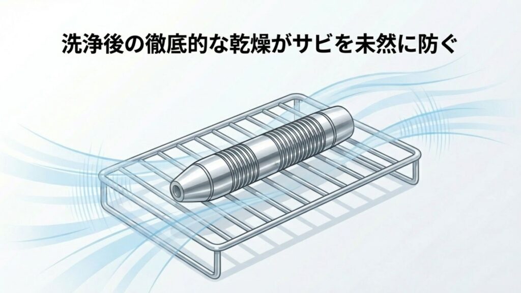 洗浄後の徹底的な乾燥でサビを未然に防ぐバレル