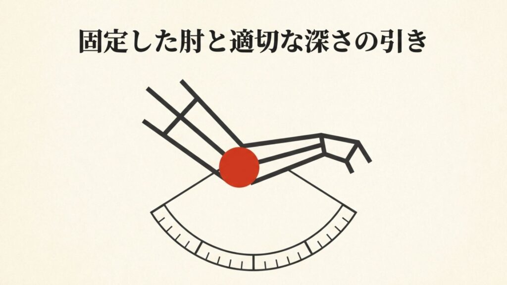固定した肘と適切な深さの引き