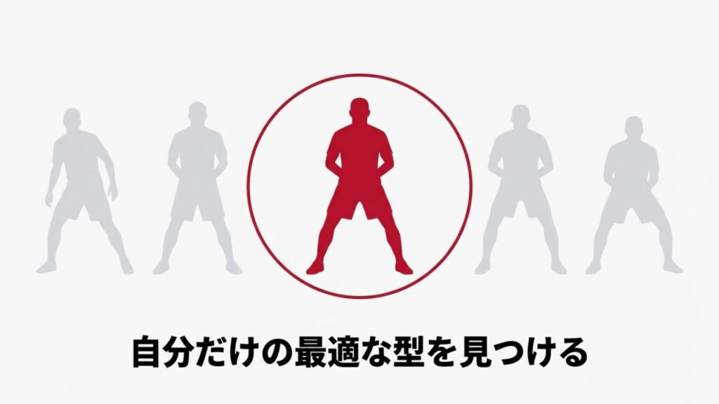 複数の立ち方から自分だけの最適な型を見つけるスタンスのイメージ