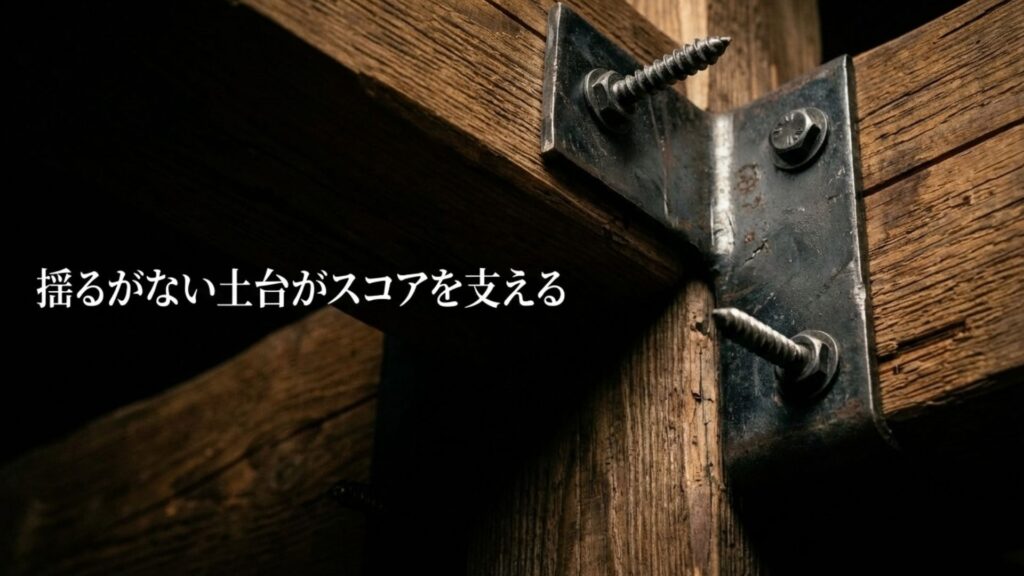 揺るがない土台がスコアを支えることを説明するスタンド補強のイメージ