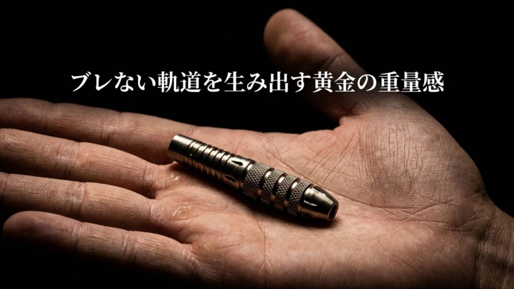 ブレない軌道を生み出す黄金の重量感というキャッチコピーと25gの重めのダーツバレル