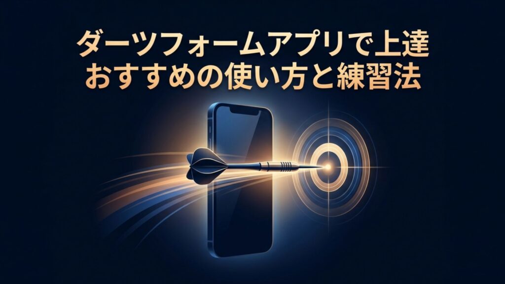 スマートフォンとダーツの矢が的を射るイメージ画像（ダーツフォームアプリで上達）