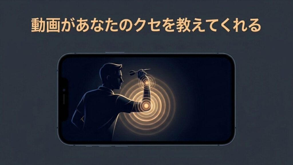 動画を通じて自身の投擲のクセを可視化するイメージ