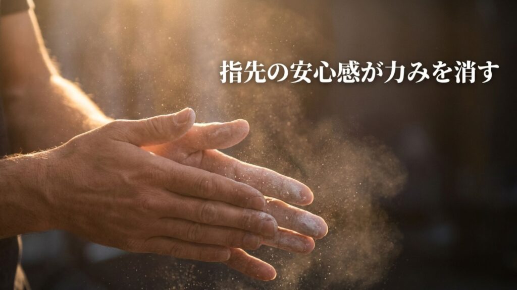 指先の安心感が力みを消す。滑り止めアイテム・チョークレスの効果