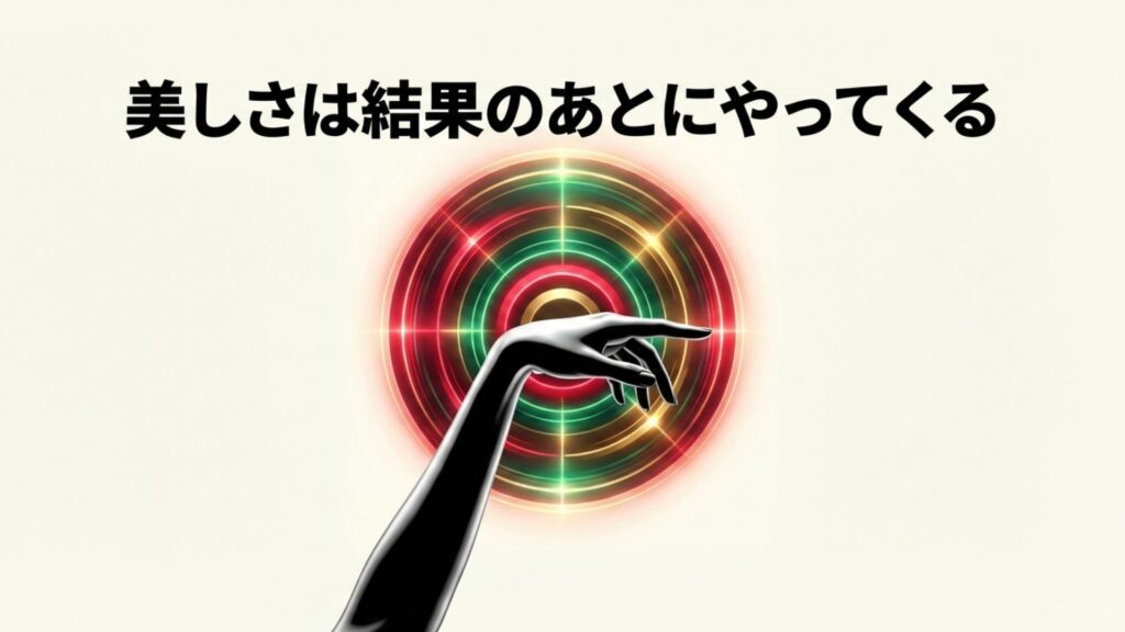 美しさは結果のあとにやってくるというメッセージと、洗練されたスローイングのシルエット
