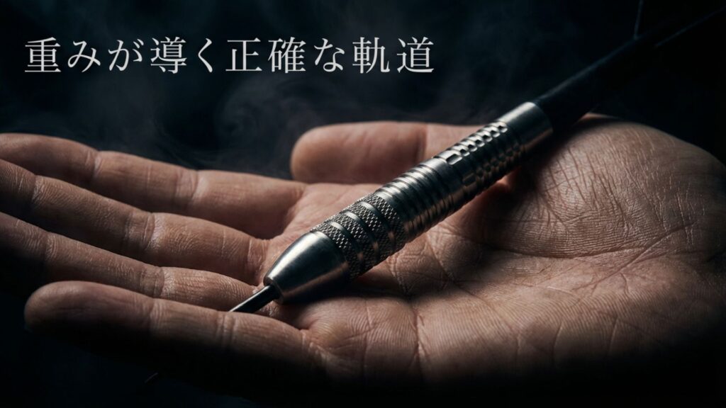 重みが導く正確な軌道を表すスティールダーツのバレルイメージ