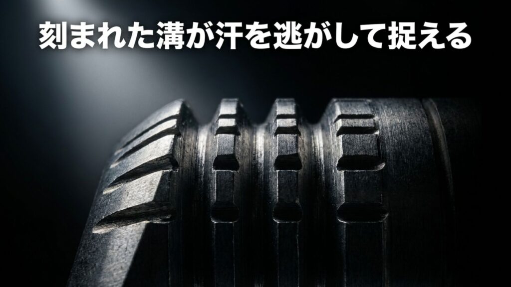 刻まれた溝が汗を逃がして捉える