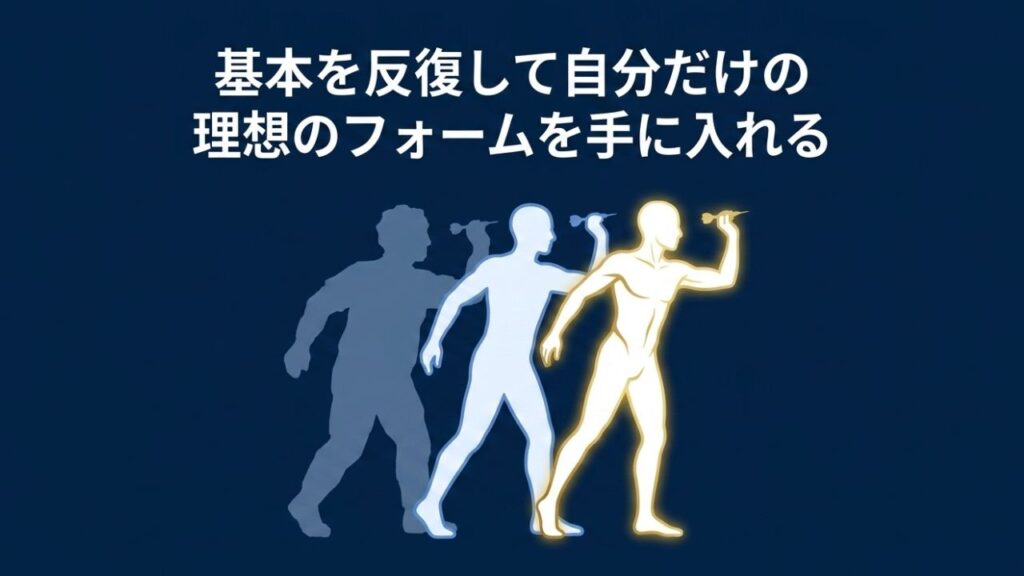 ダーツの基本を反復練習して、自分だけの理想のフォームを手に入れるまでの進化のシルエット