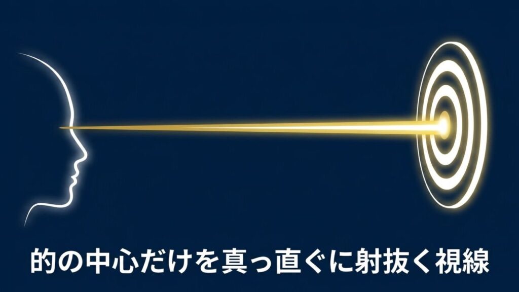 ダーツボードの的の中心だけを真っ直ぐに射抜く視線と目のイメージ