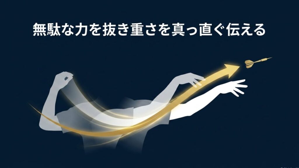 無駄な力を抜き、重さを真っ直ぐに伝えるダーツの力の伝え方