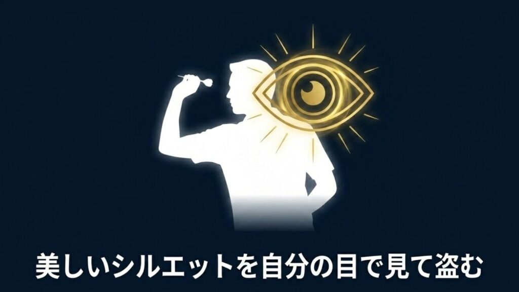 プロ選手の美しいシルエットやフォームを自分の目で見て盗むイメージ