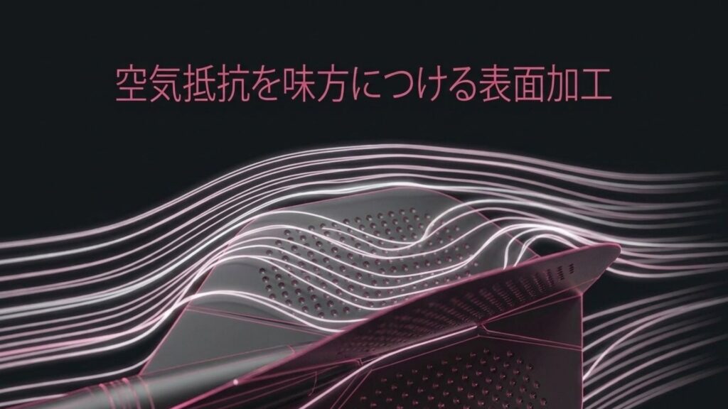 空気抵抗を味方につける表面加工（ディンプル加工）のイメージ
