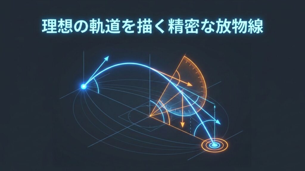 斜め45度の入射角など理想の軌道を描くための精密な放物線計算